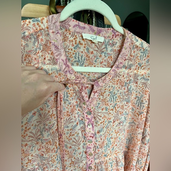 Easel Flowy Floral Blouse Pink and Peachy Orange Small Fits Bigger - Picture 5 of 12